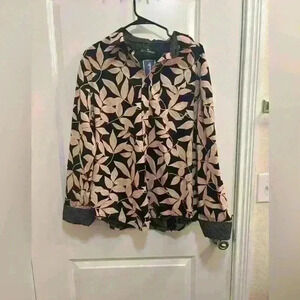 NWT Eighth Avenue Pink & Black Tropical Button Down with Flip Cuffs Size Large